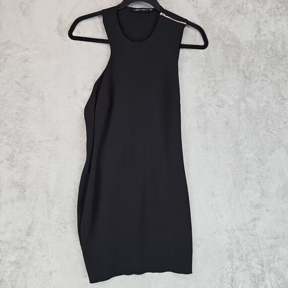 Zara Mini Dress Womens Size M Black Crepe Cut Out Shoulder Zipper Cocktail - Picture 1 of 8
